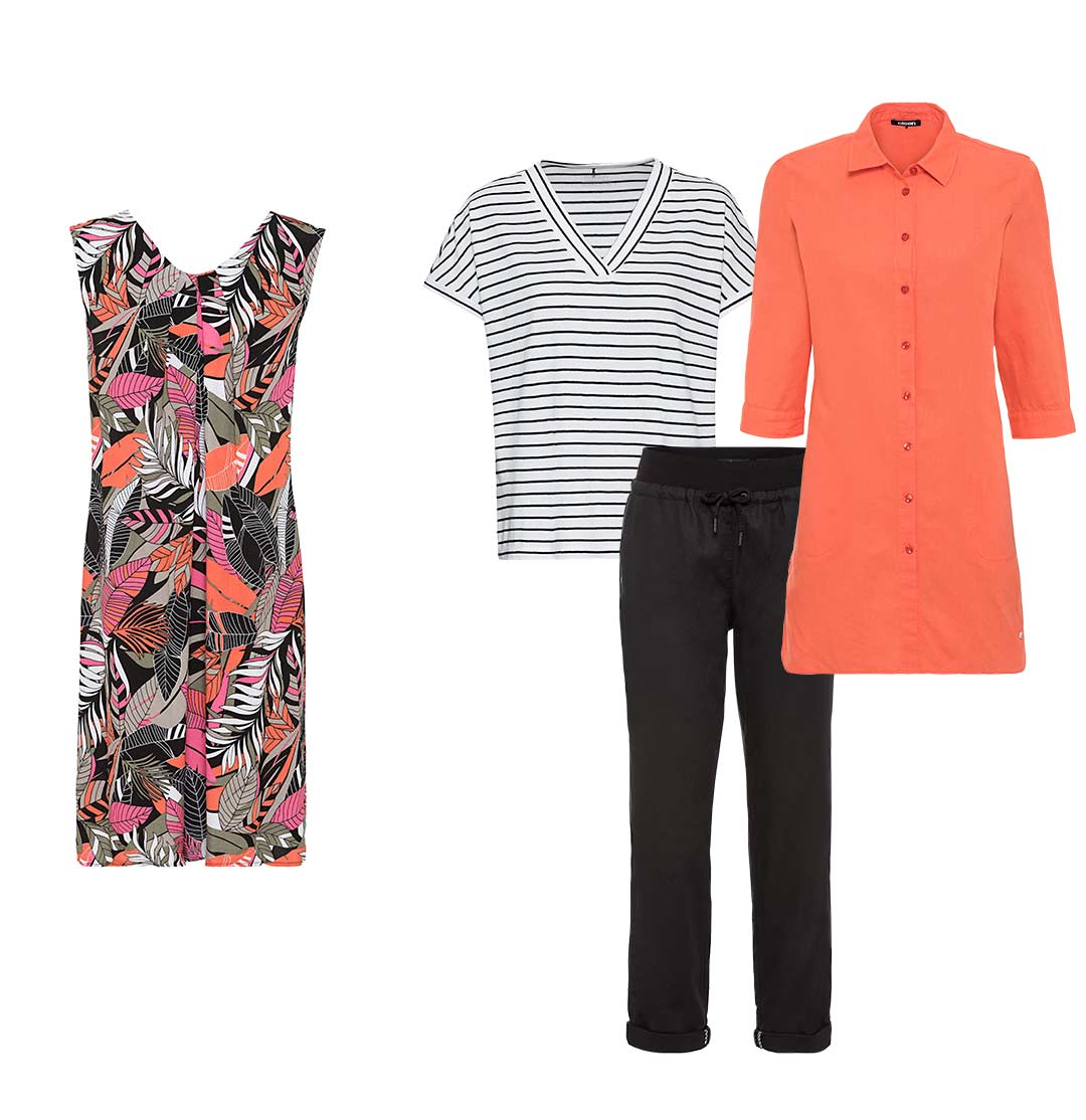 The look on the right is a perfect colour complement for the summery dress