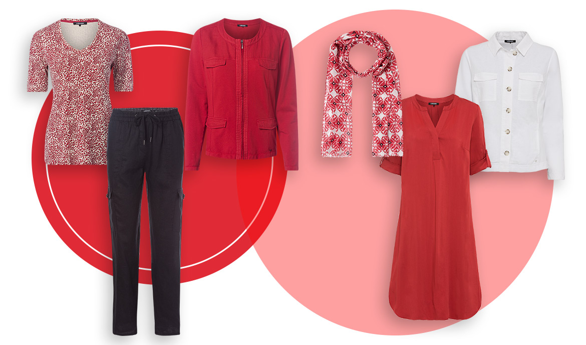 Choose neutral basic colours to complement red styles