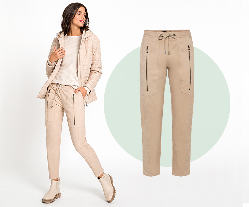 Casual pants in neutral beige is very versatile.