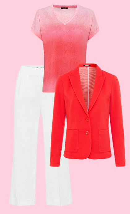 Elegant blazer, cozy T-shirt and airy culottes